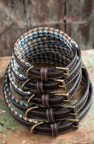 Leather Collar lined with Harris Tweed