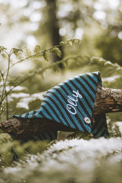 Seaside Stripe bandana with embroidered name.