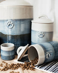Large Pottery Pet Food Storage Jar in Seascape Glaze