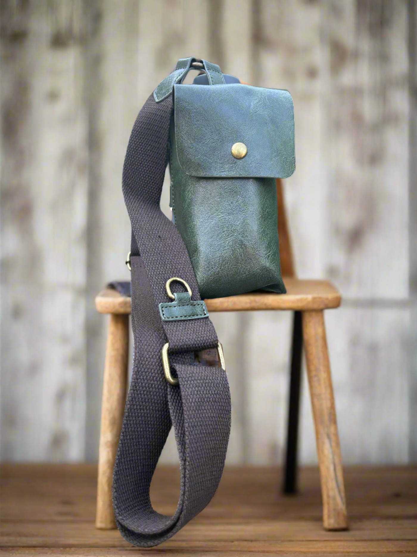 Water Bottle Carrier with Stainless Steel Water bottle and Waxed Cotton Travel Bowl