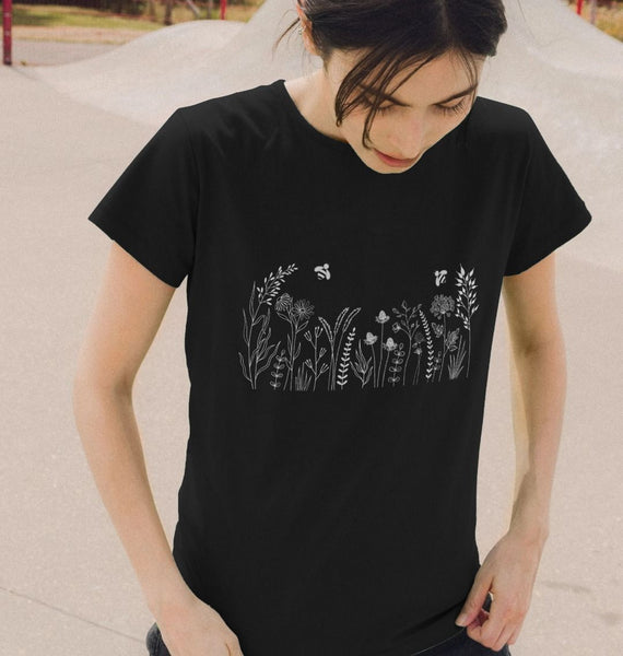 Wildflower meadow recycled cotton Black Tee