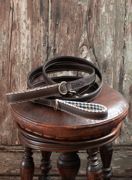 Leather Lead with Padded Handle lined with Harris Tweed