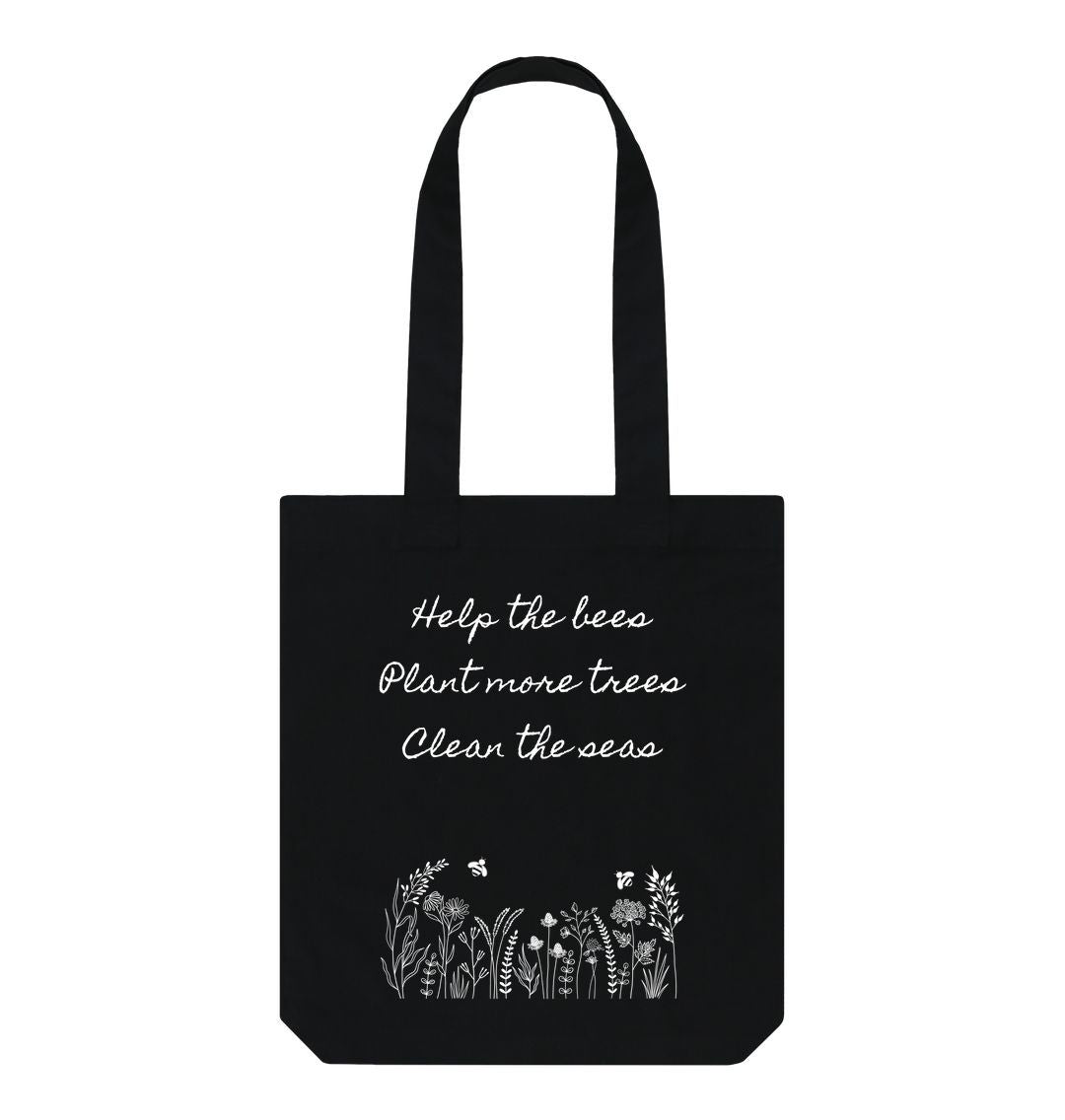 Black Wildflower meadow Cotton Tote Bag
