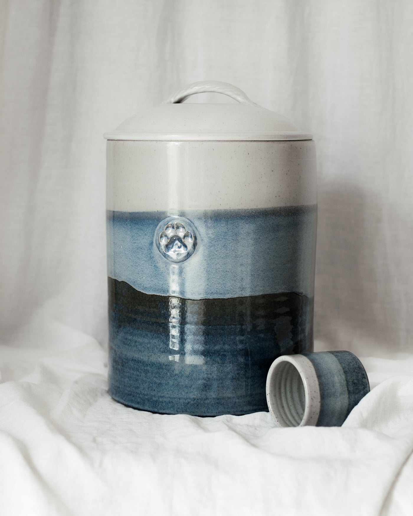 Large Pottery Pet Food Storage Jar in Seascape Glaze